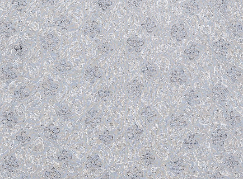 099 SILVER/BLCK | 12728-4073 - "FELICITY" FLOWER EMBROIDERY ON MESH - Zelouf Fabrics