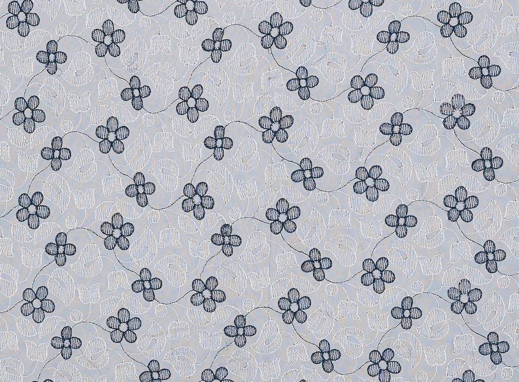 499 CLSTBLU/BLK | 12728-4073 - "FELICITY" FLOWER EMBROIDERY ON MESH - Zelouf Fabrics