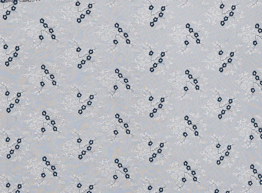 499 CLSTBLU/BLK | 12729-4073 - "WISTFUL" DITZY EMROIDERY ON MESH - Zelouf Fabrics