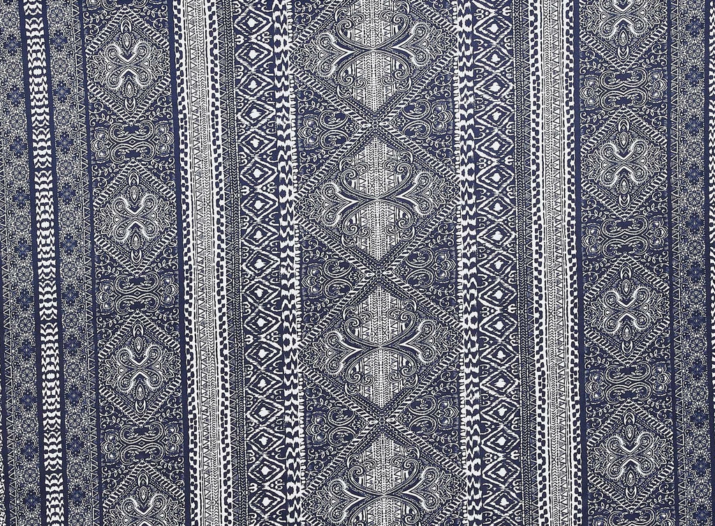 491 NAVY/OWHT | 12735-5631 - "DARA" ETHNIC STRIPE PRINTED SCUBA KNIT - Zelouf Fabrics