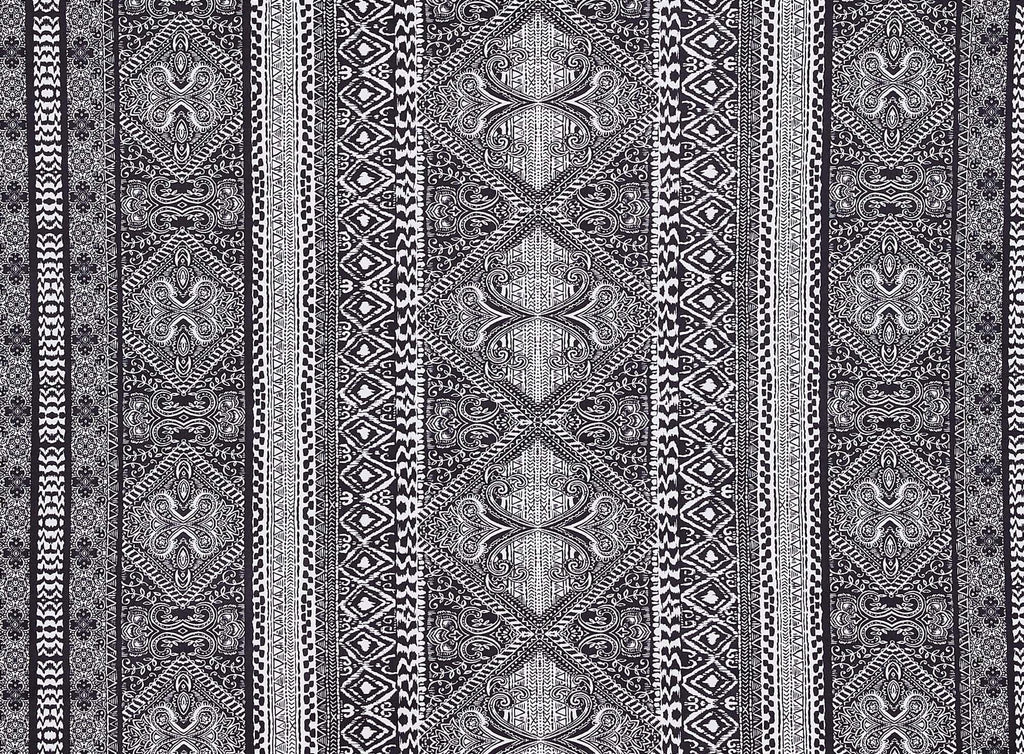 991 BLACK/OWHT | 12735-5631 - "DARA" ETHNIC STRIPE PRINTED SCUBA KNIT - Zelouf Fabrics