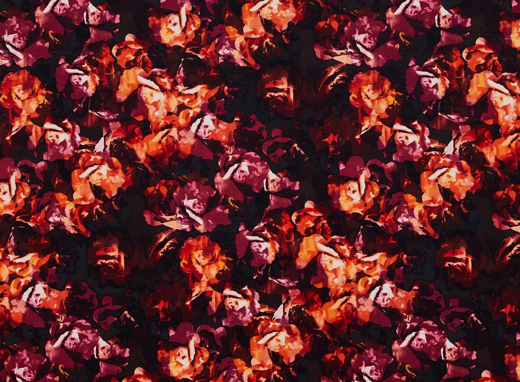 389 FCHSIA/FIRE | 12770-5631 - "ASPEN BLOOM" PRINT SCUBA KNIT - Zelouf Fabrics