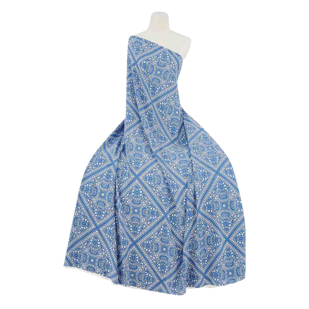 411 DENIM/IVORY | 12849-4638 - PRINTED "BANDONNA" SKYLAR RAYON CREPON - Zelouf Fabrics