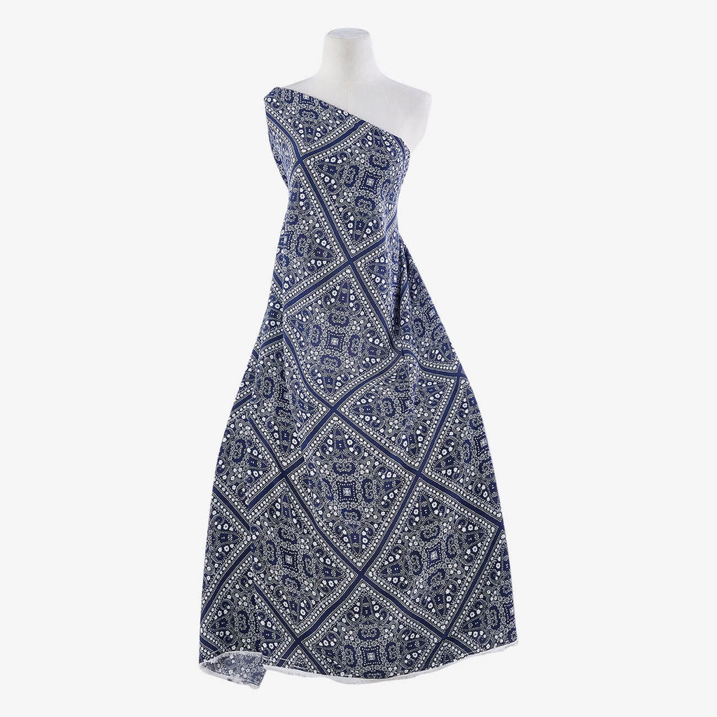 419 NAVY/IVORY | 12849-4638 - PRINTED "BANDONNA" SKYLAR RAYON CREPON - Zelouf Fabrics