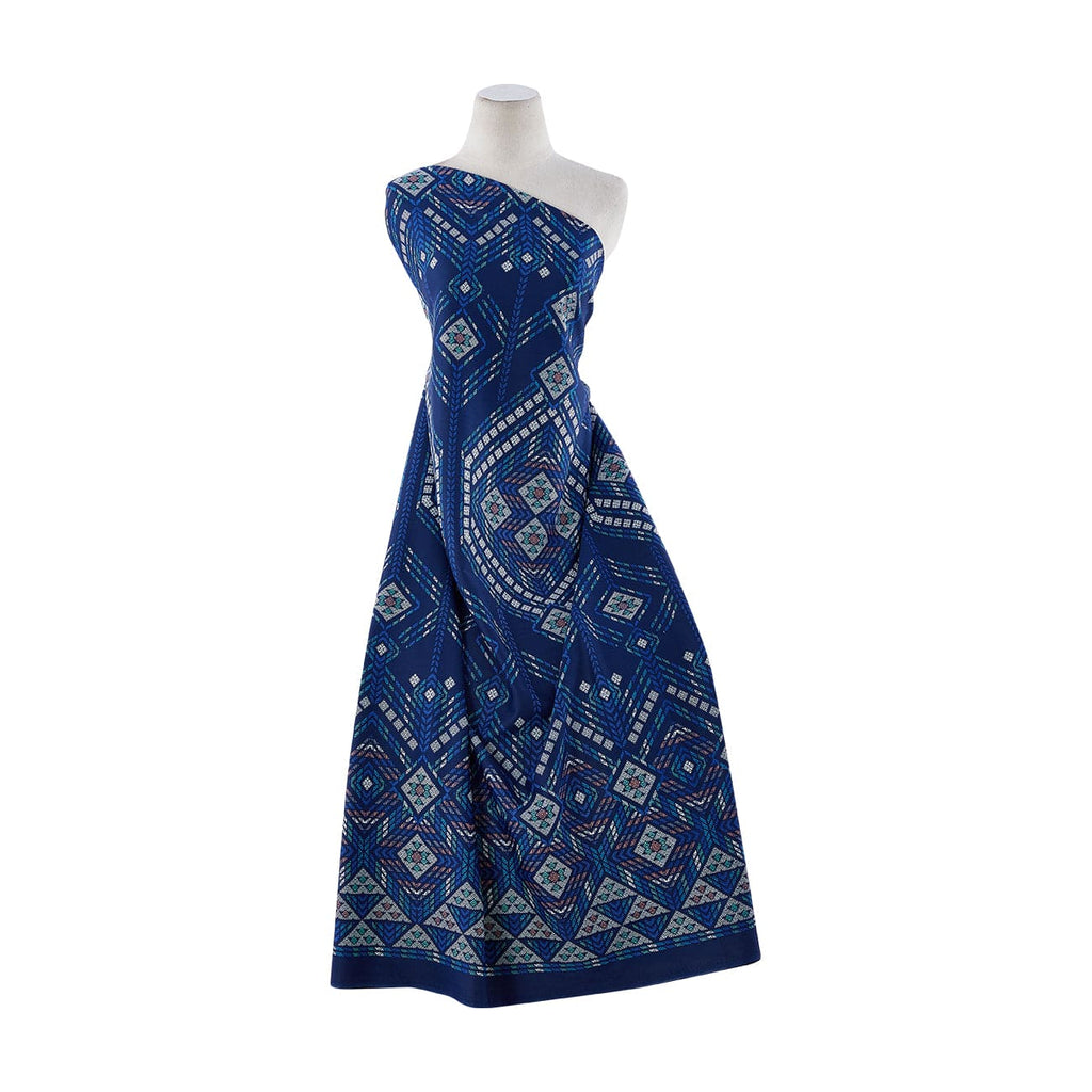 471 BLUE/JADE | 12856-5631 - "NEO GEO" PLACEMENT PRINTED SCUBA KNIT - Zelouf Fabrics