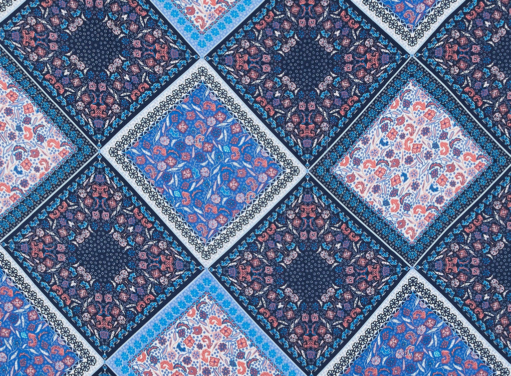 144 WHITE/BLUE | 12865-1540 - "BLOOM PATCH" PRINT ON PENELOPE CREPE - Zelouf Fabrics