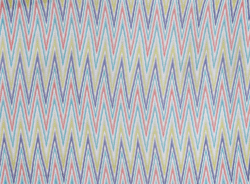 437 AQUA/LIME | 12881-4638 - "KNOLL" RETRO CHEVRON ON SKYLAR RAYON CREPON - Zelouf Fabrics