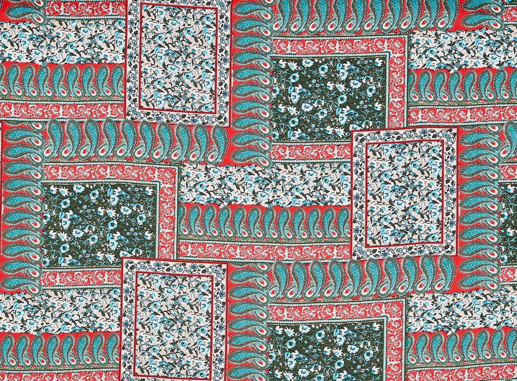 372 RED/OLIVE | 12929-1540 - "PRAIRIE PARK" PATCHWORK ON PENELOPE CREPE - Zelouf Fabrics