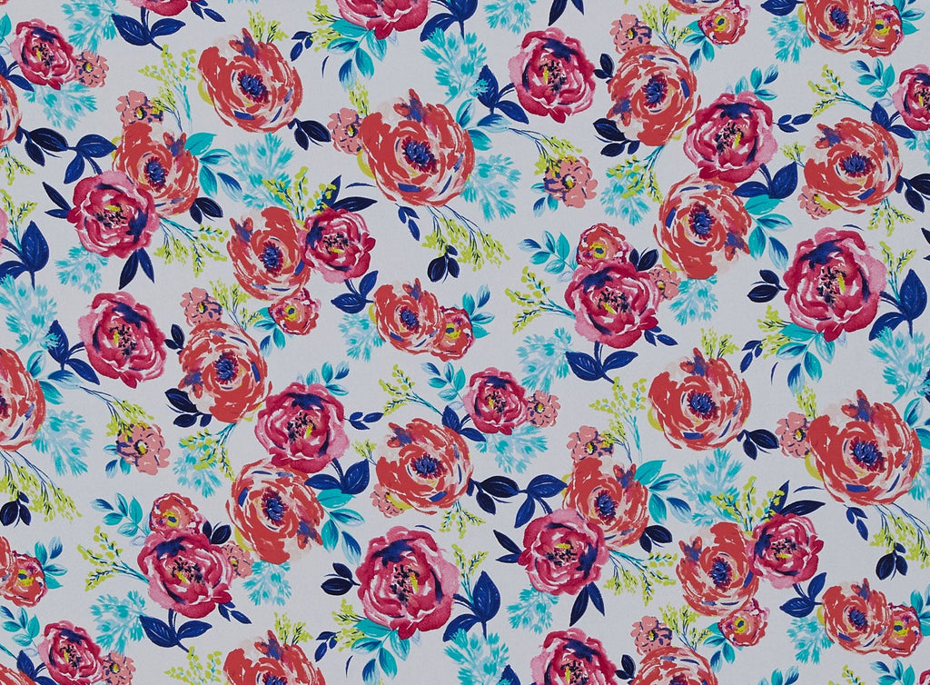 834 CORAL/FCHSA | 12930-4633 - "SPRINGTIME" ALL OVER FLORAL ON WOOL DOBBY - Zelouf Fabrics