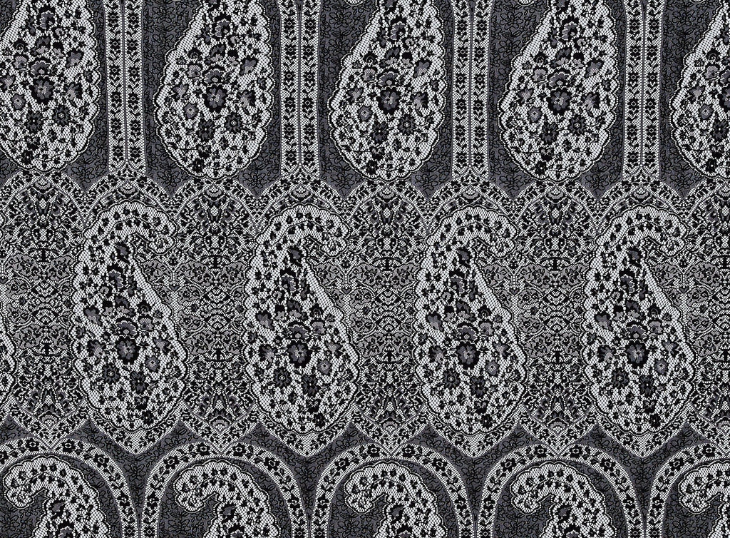 999 BLACK | 12934-3227 - "CLARA" PAISLEY PLACEMENT LACE - Zelouf Fabrics