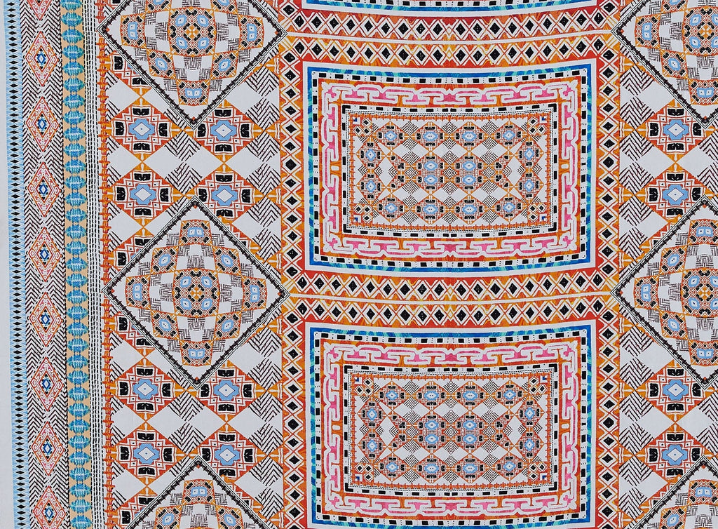 841 IVRY/SHRBRT | 12965-1540 - "ZELDA" GEO BORDER PRINT ON PENELOPE CREPE - Zelouf Fabrics