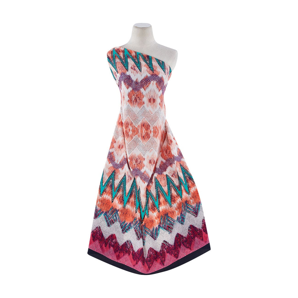 371 RASBRY/JADE | 12975-4633 - BAHAMA TIE DYE BORDER WOOL DOBBY PRINT - Zelouf Fabrics