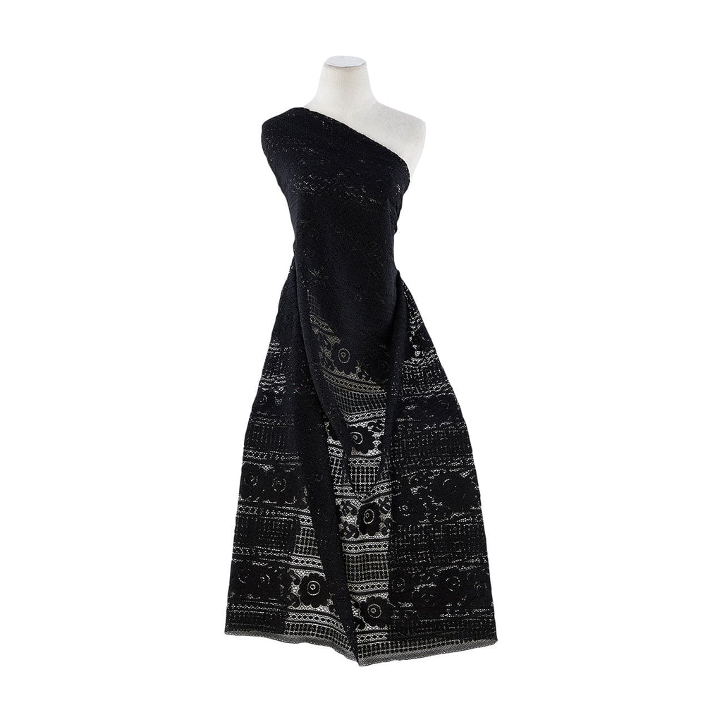 YOANNA RETRO FLORAL STRIPE LACE  | 13182-3419 999 BLACK - Zelouf Fabrics