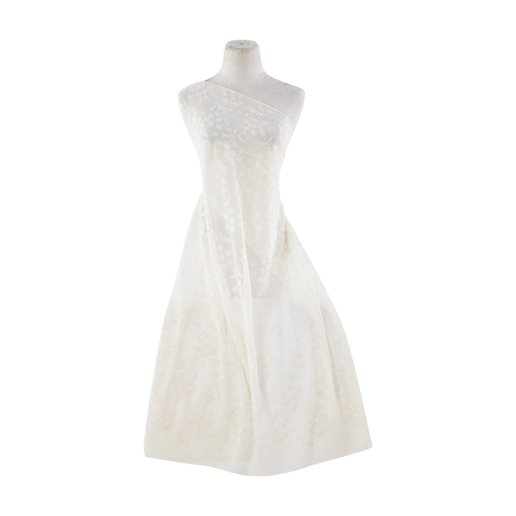 111 WHITE | 13185-4073 - CARIDEE FLORAL GARLAND EMBROIDERY ON MESH - Zelouf Fabrics