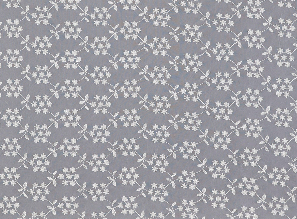 111 WHITE | 13185-4073 - CARIDEE FLORAL GARLAND EMBROIDERY ON MESH - Zelouf Fabrics