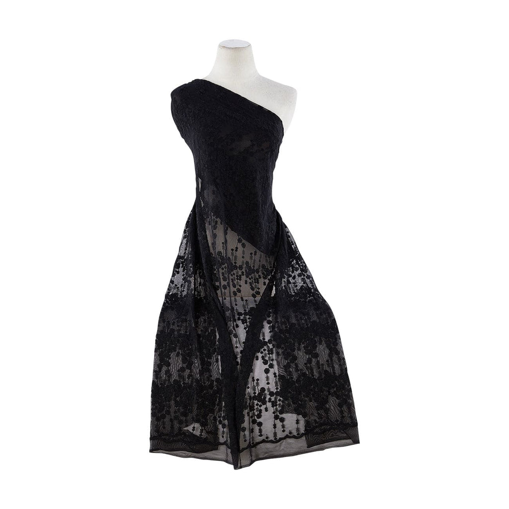 999 BLACK | 13185-4073 - CARIDEE FLORAL GARLAND EMBROIDERY ON MESH - Zelouf Fabrics