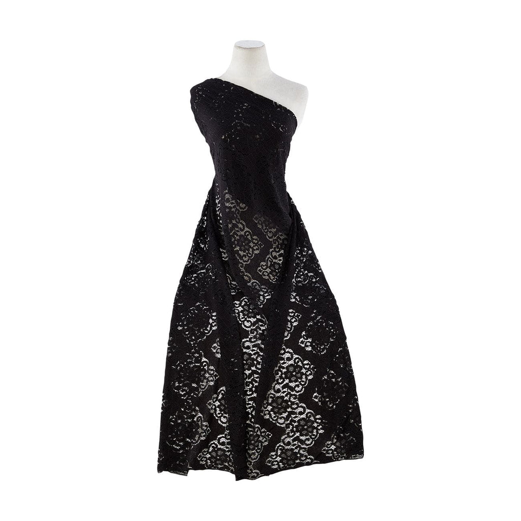999 BLACK | 13188-3219 - JASLENE FLORAL CHEVRON LACE - Zelouf Fabrics