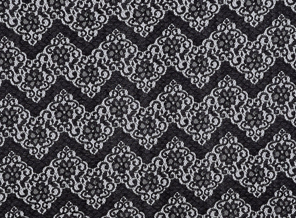 999 BLACK | 13188-3219 - JASLENE FLORAL CHEVRON LACE - Zelouf Fabrics