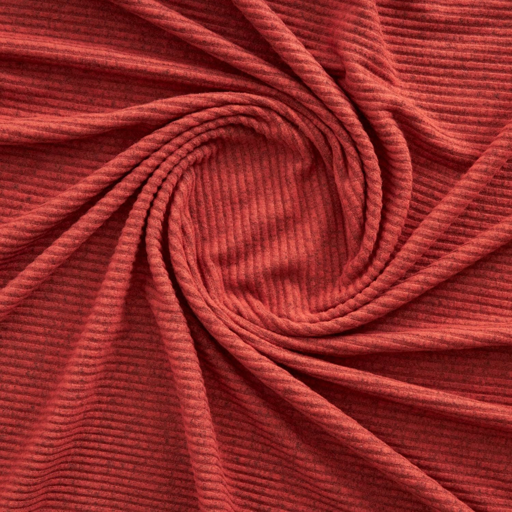 HAZEL BRUSH RIBBED KNIT | 26133 HEATHER RED - Zelouf Fabrics