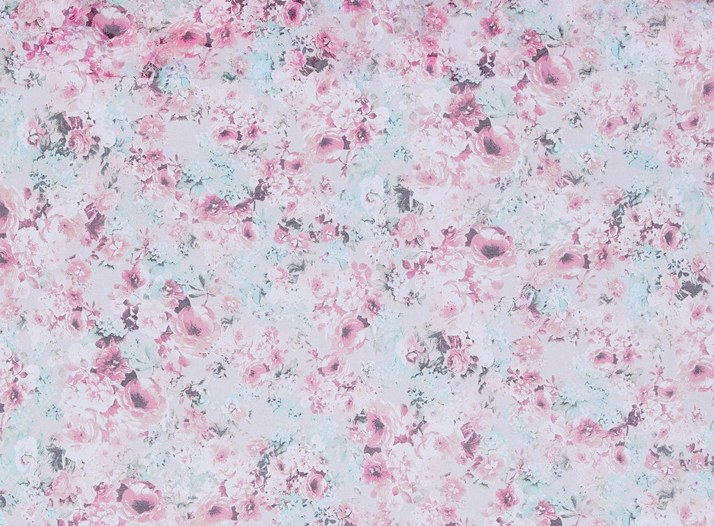 GREY/CORAL/TEAL | 20099-1633 - ROSE GARDEN PRINT ON DOLCE' KNIT - Zelouf Fabrics