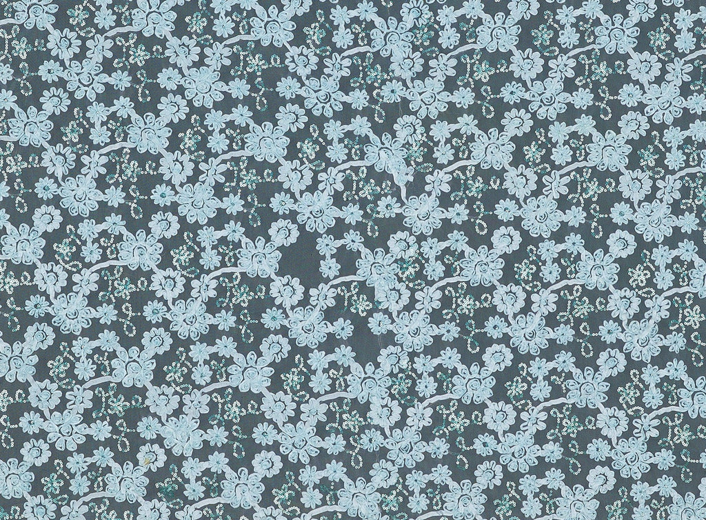 ALLOVER FLOWER SUTASH AND SEQUINS ON TULLE  | 20115-1060 FROSTY MINT - Zelouf Fabrics