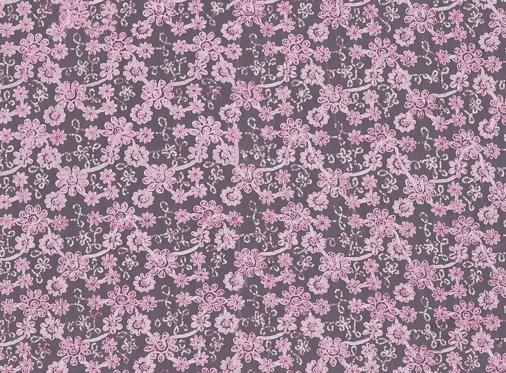 ALLOVER FLOWER SUTASH AND SEQUINS ON TULLE  | 20115-1060 FROSTY PINK - Zelouf Fabrics