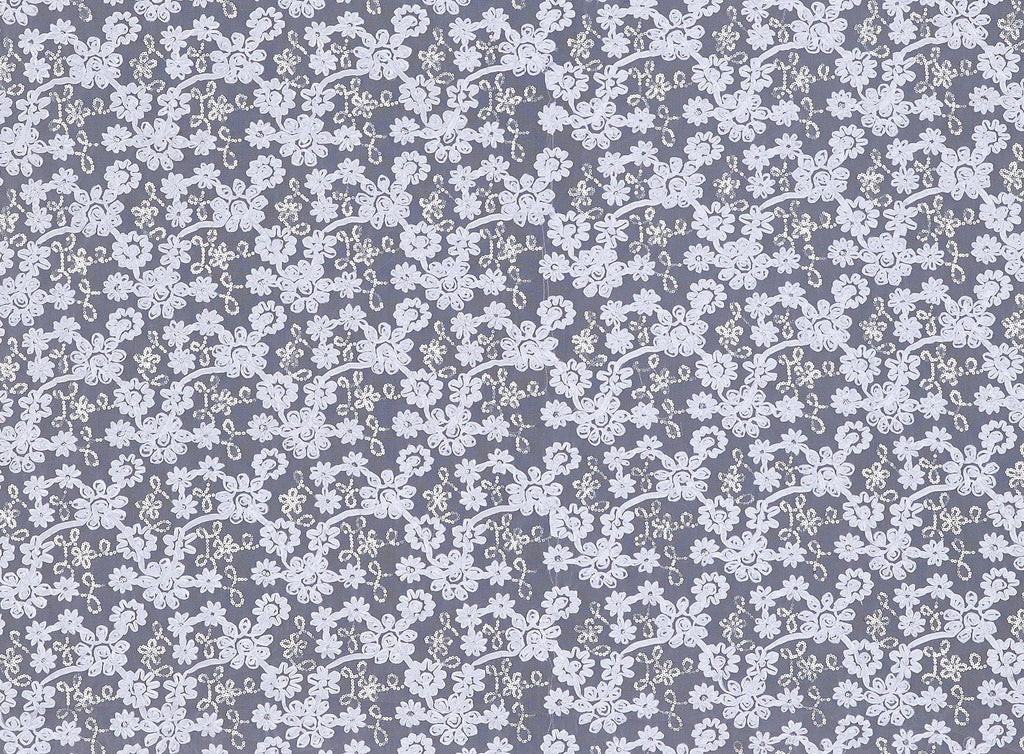ALLOVER FLOWER SUTASH AND SEQUINS ON TULLE  | 20115-1060 FROSTY WHITE - Zelouf Fabrics