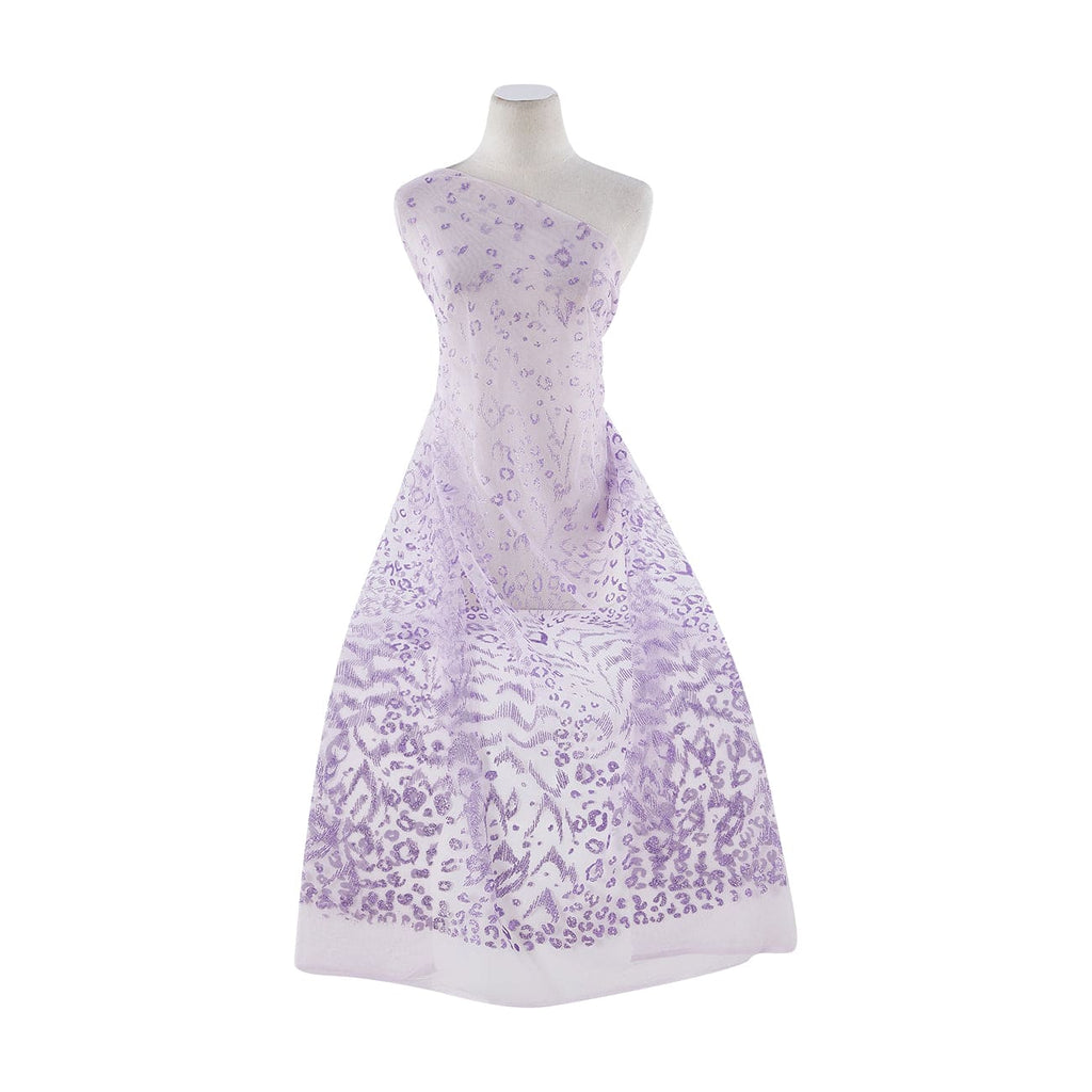 LILAC/LILAC | 20257-1060 - ONE SIDE BORDER ZEBRA CHEETAH GLITTER ON TULLE 1X - Zelouf Fabrics