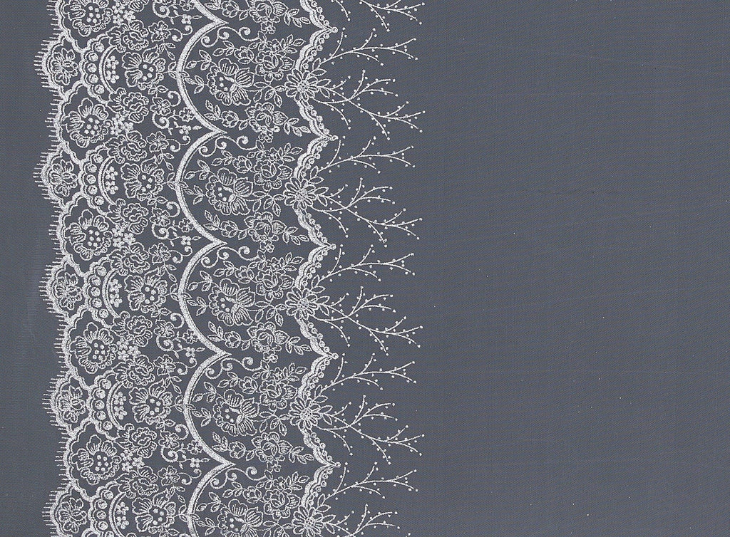 WHITE/SILVER | 20328-1060 - DOUBLE BORDER DOT GLITTER ON TULLE - Zelouf Fabrics