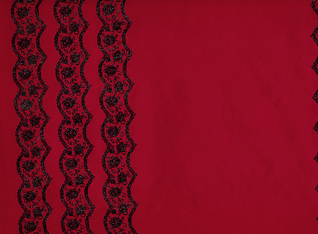 RED GLITZ | 20445-6085 - DOUBLE BORDER FLOCK MIXED SIL GLITT ON N/P TAFF 1X - Zelouf Fabrics