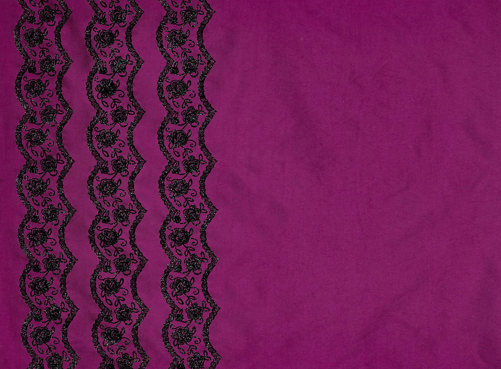 RUBY GLITZ | 20445-6085 - DOUBLE BORDER FLOCK MIXED SIL GLITT ON N/P TAFF 1X - Zelouf Fabrics