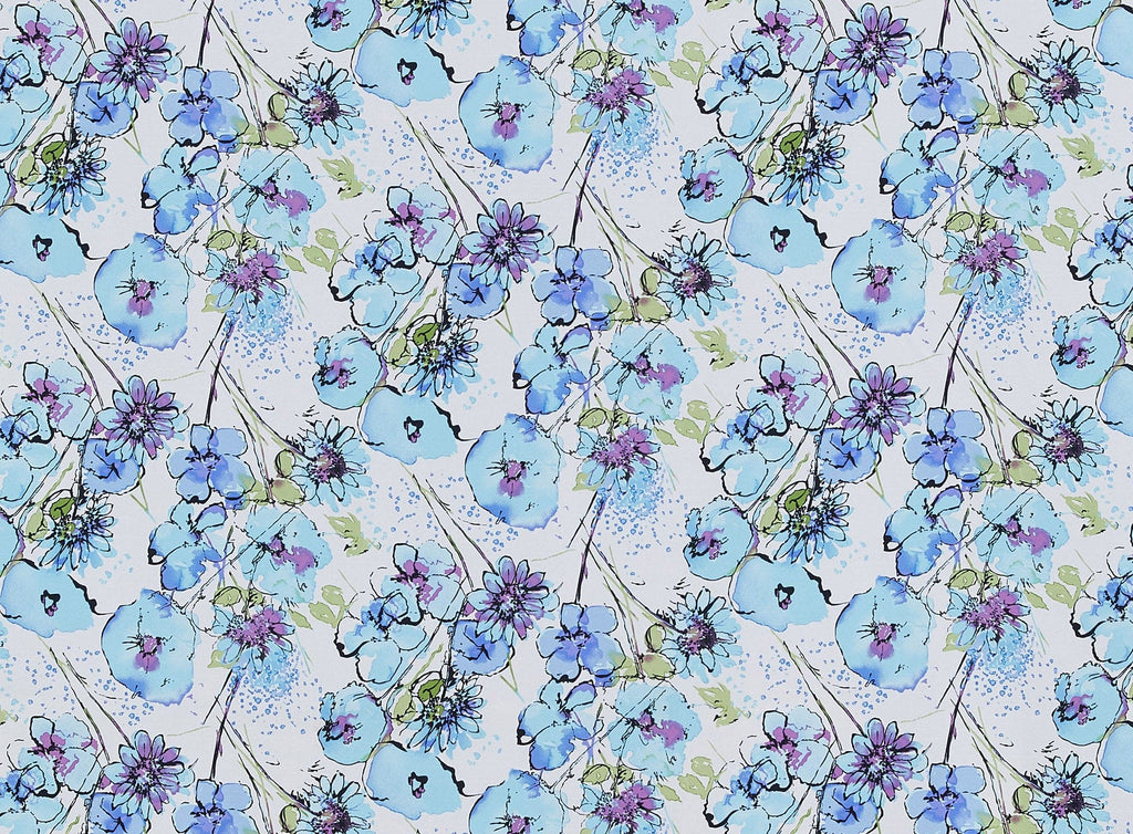 AQUA | 20451-6418 - FIELD OF FLOWERS ON SHANTUNG - Zelouf Fabrics
