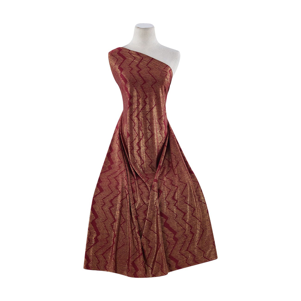 LE GARNET/GOLD | 20457-6727 - HERRINGBONE ZIG ZAG FOIL ON SLINKY - Zelouf Fabrics