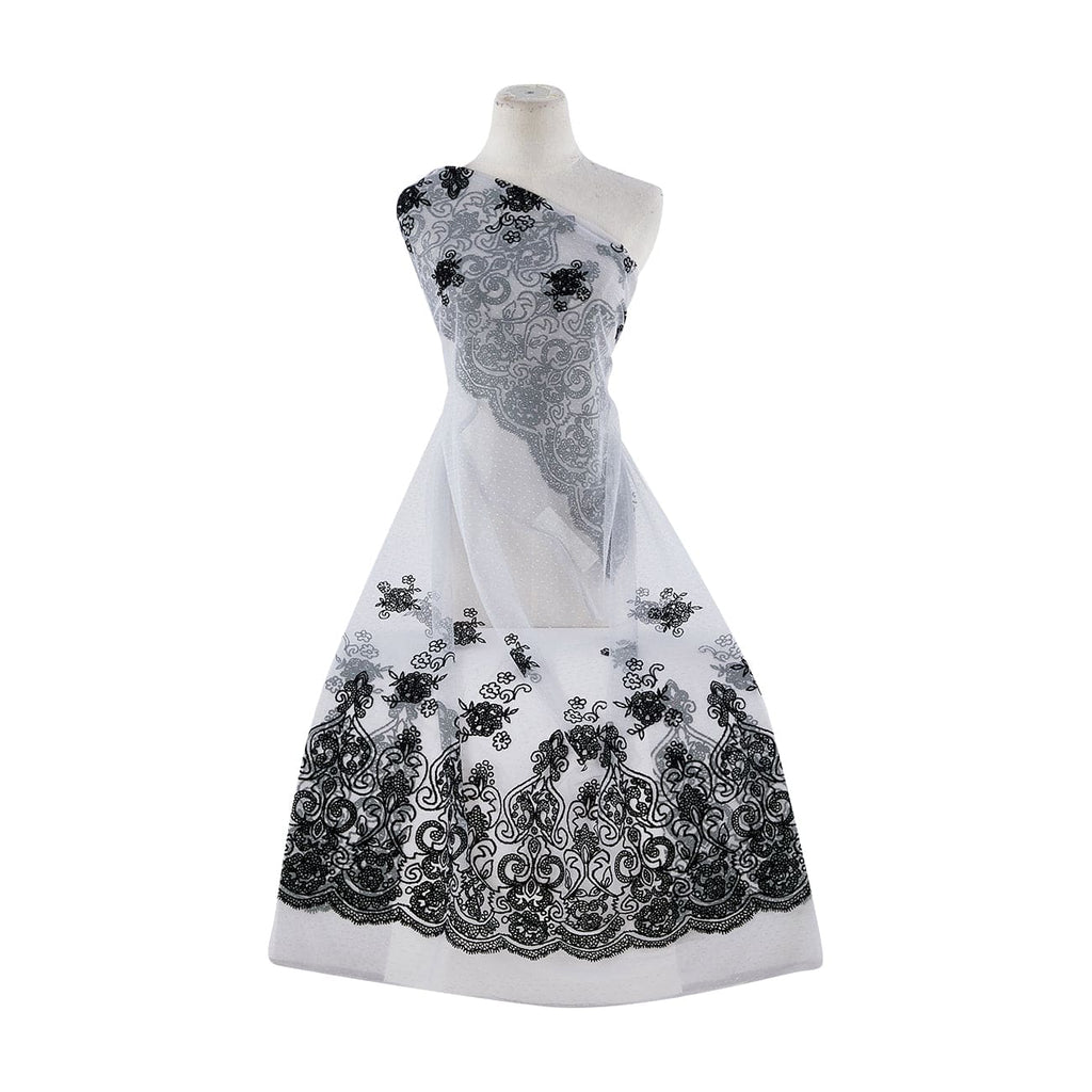 GREY/BLACK | 20568-3060 - DOT TULLE WITH FLORAL FLOCKING - Zelouf Fabrics