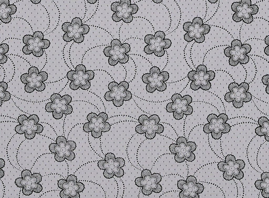 DOUBLE BORDER FLORAL FLOCKED ON PIN DOT TULLE  | 20570-3060  - Zelouf Fabrics