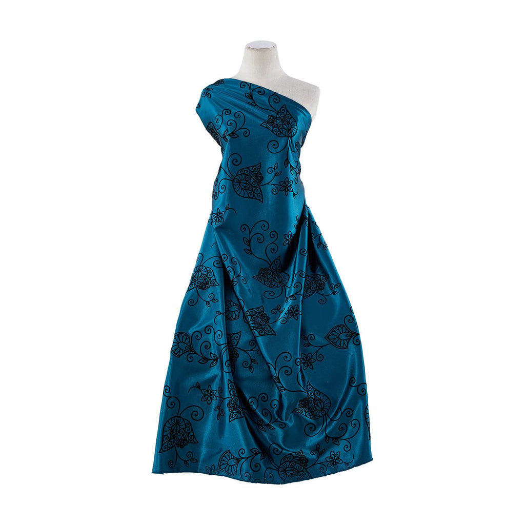 DANIELLE ST SATIN WITH FLOCKED  | 20605-7311 TEAL PALACE - Zelouf Fabrics