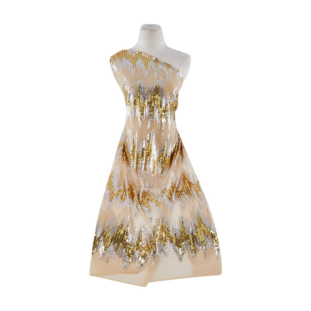 CHAMP/GLD/SIL | 20632-1060 - 2 SIZE SEQUINS ON TULLE - Zelouf Fabrics