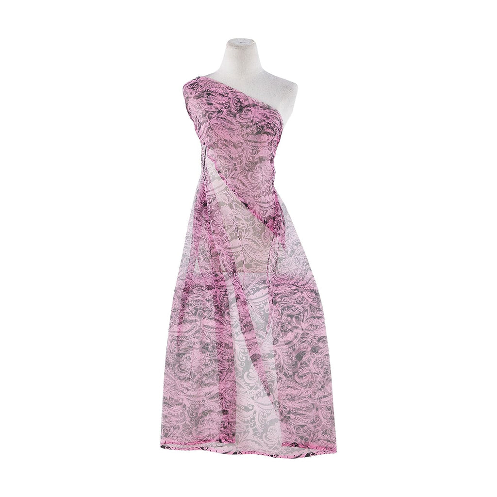 PINK/BLK | 20678-1060 - HENNA PRINT ON TULLE - Zelouf Fabrics