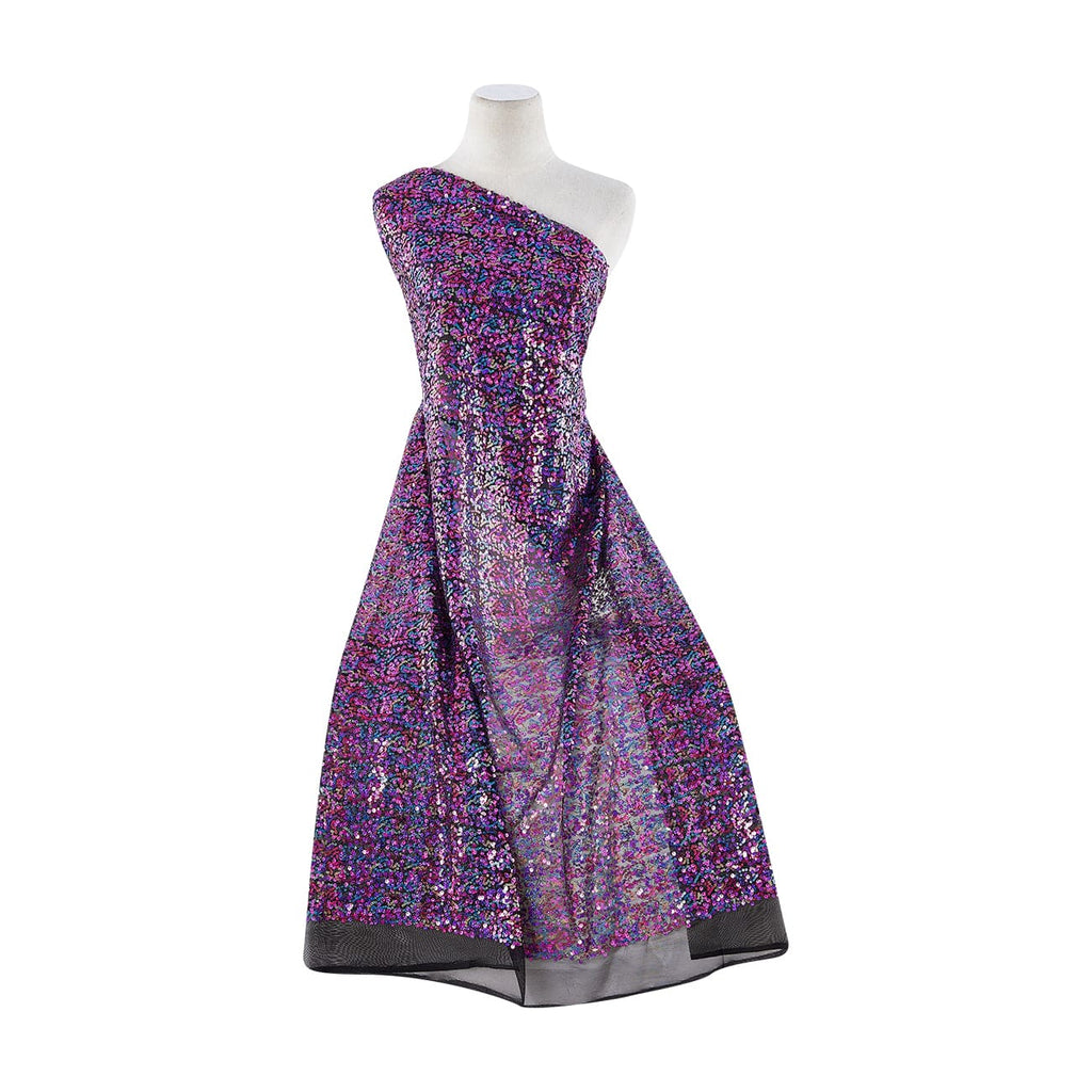 MULTI/FUCHSIA | 20732-1060 - MULTI COLOR SEQUINS ON TULLE - Zelouf Fabrics