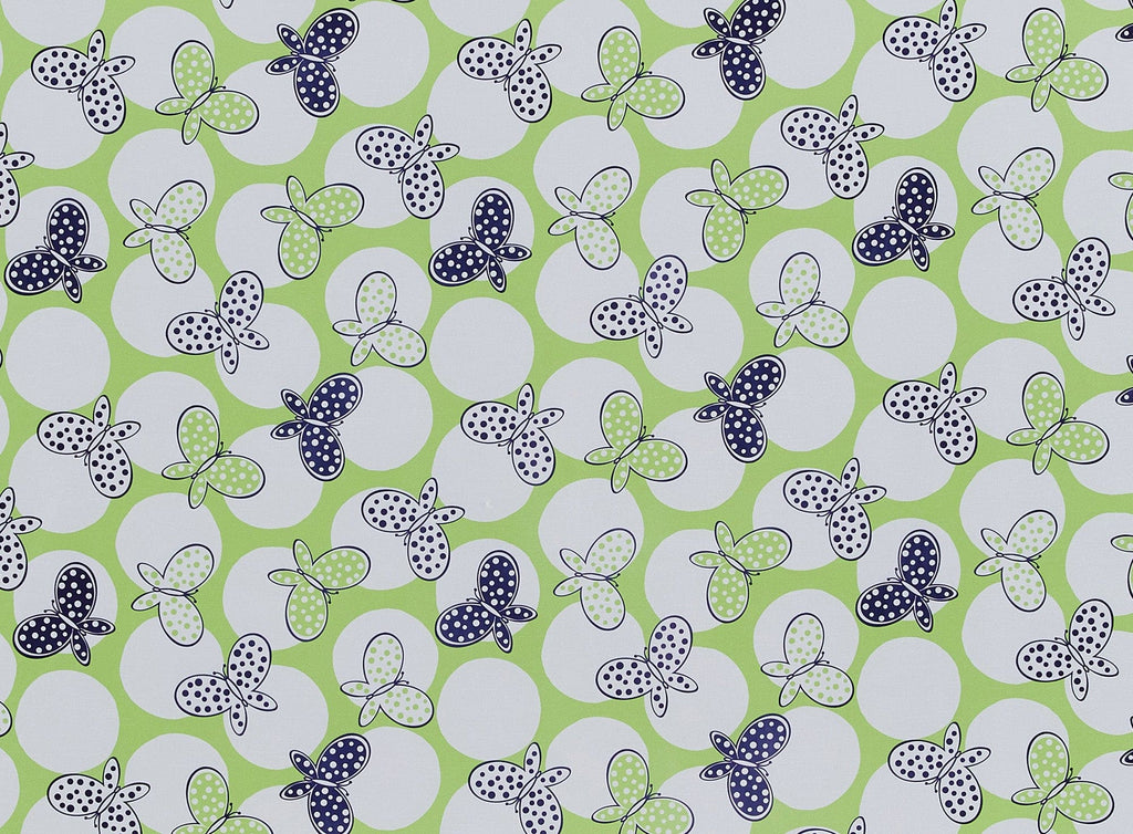 LIME/WHITE | 20854-6418 - BUTTERFLY AND DOTS PRINT ON SHANTUNG [EN CAD] - Zelouf Fabrics