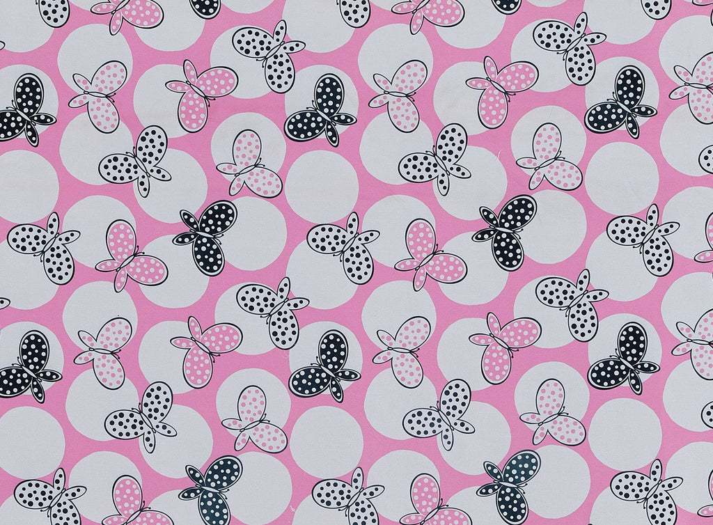 PINK/WHITE | 20854-6418 - BUTTERFLY AND DOTS PRINT ON SHANTUNG [EN CAD] - Zelouf Fabrics