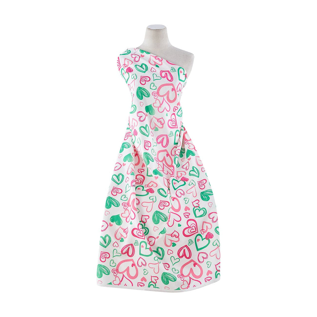 PINK/GREEN | 20855-6418 - SKETCH HEARTS PRINT ON SHANTUNG [EN CAD PRINTING] - Zelouf Fabrics