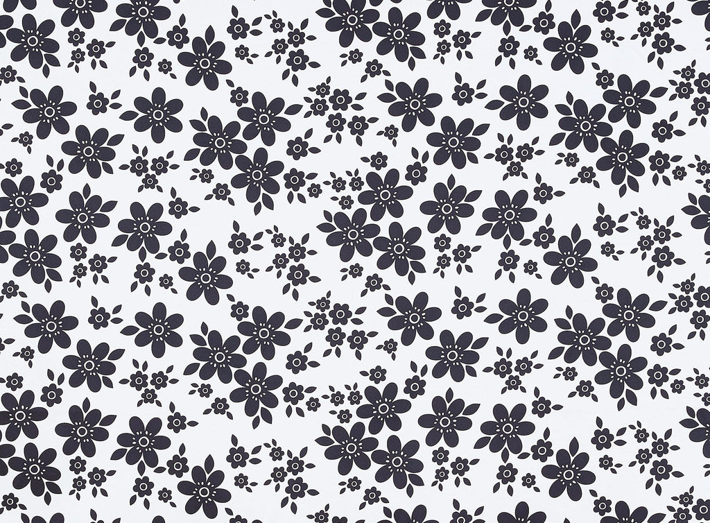 WHITE/BLACK | 20863-037 - DAISY FLOWER ON BRIDAL SATIN - Zelouf Fabrics