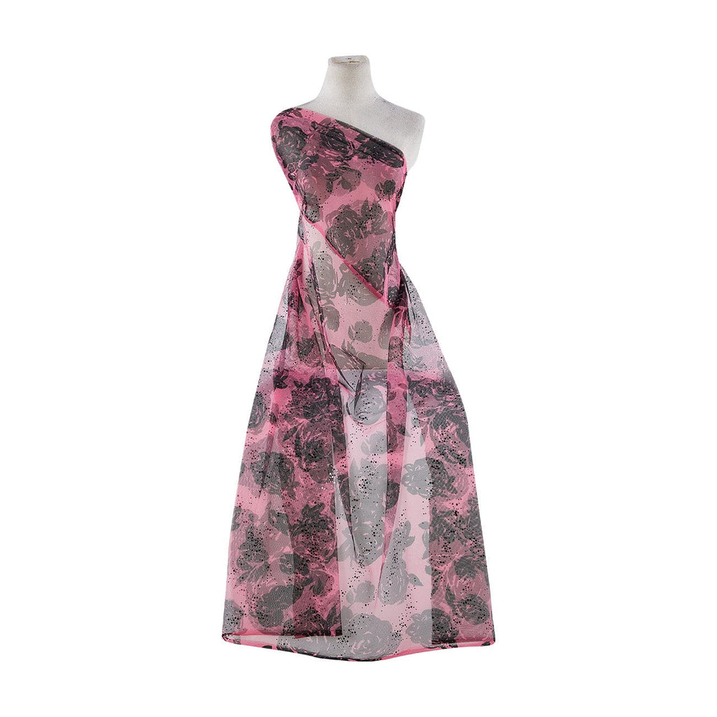 ROSE BLOOM PRINT ON TULLE W/ TRANS  | 20880-1060TRANS STRAWBERRY MARB - Zelouf Fabrics