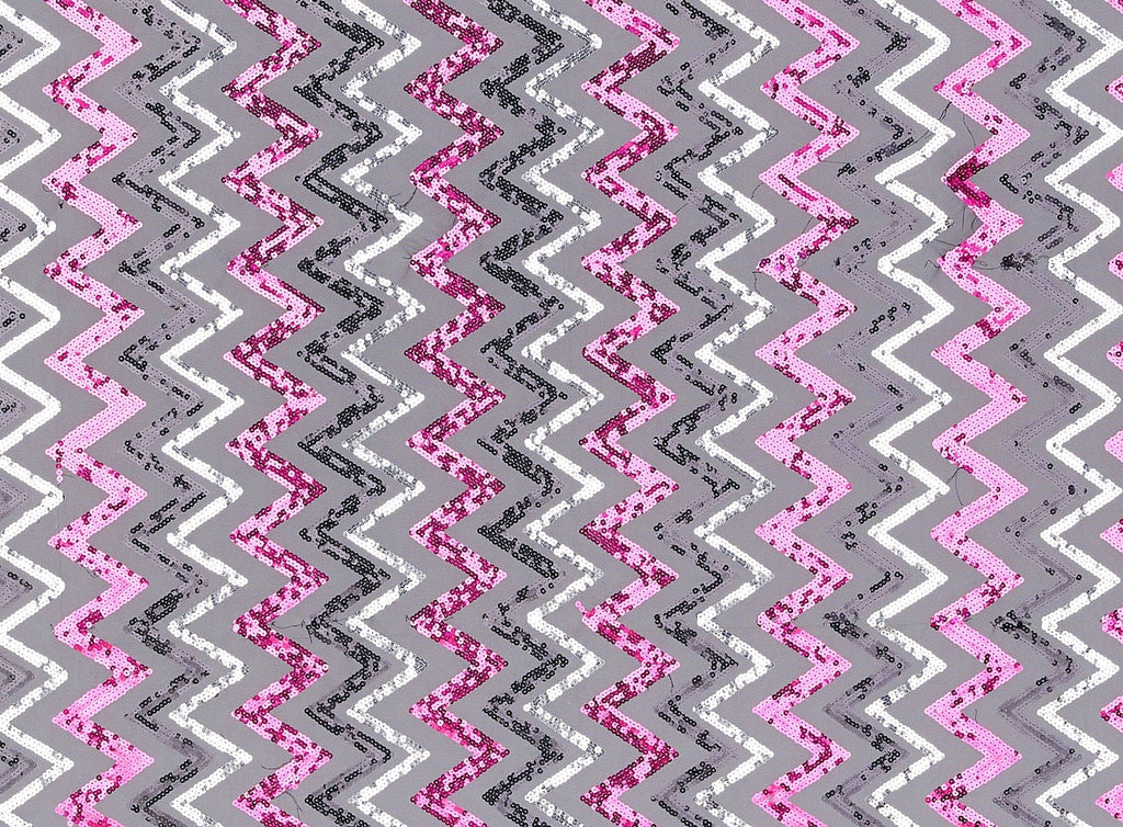 BLACK/SIL/FUCHSIA | 20890-1060 - VARIGATED ZIG ZAG SEQUINS ON TULLE - Zelouf Fabrics