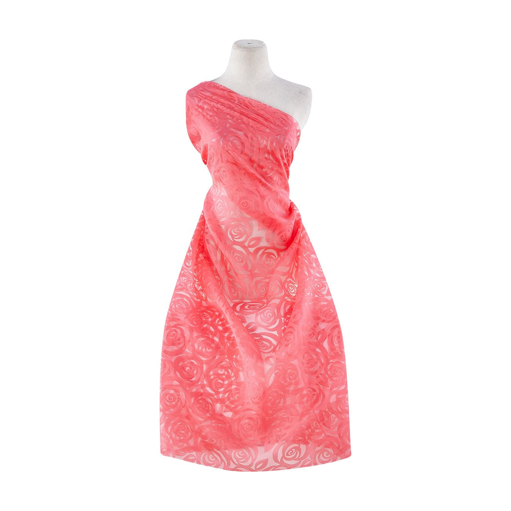 CORAL PUNCH | 20896 - ROSE BOQUET ON ORGANZA BURNOUT - Zelouf Fabrics