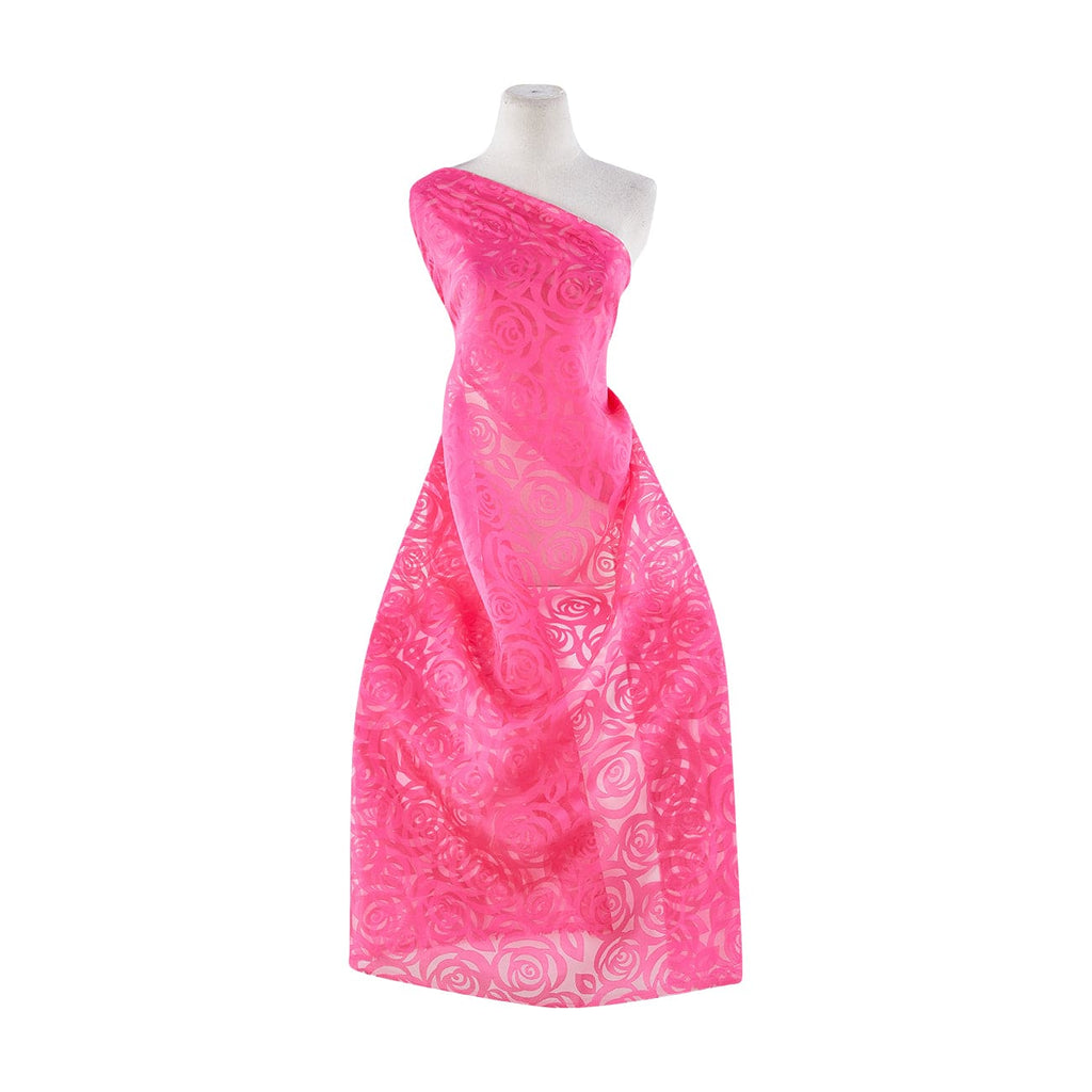 FUCHSIA PUNCH | 20896 - ROSE BOQUET ON ORGANZA BURNOUT - Zelouf Fabrics