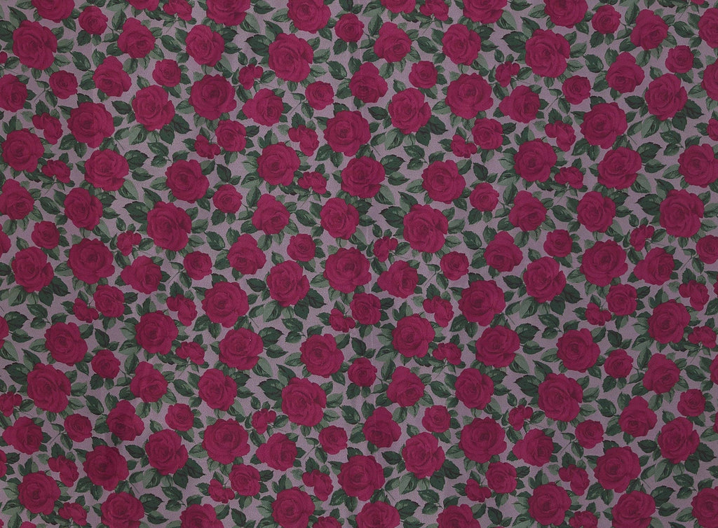 FUCHSIA/GREEN | 20938-926 - LARGE ROSE PRINT ON CRYSTAL ORGANDY - Zelouf Fabrics