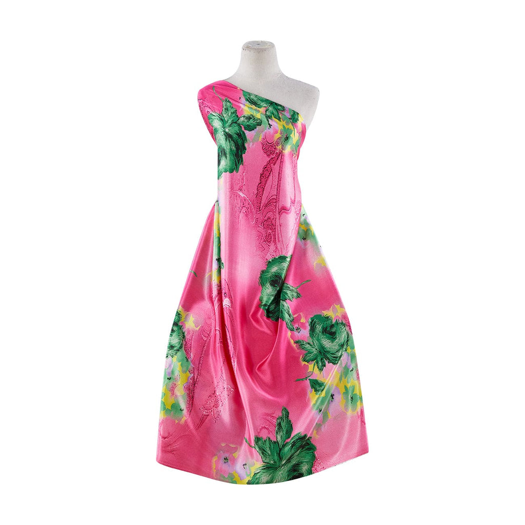 PINK | 20960-404 - SPLATTER OF ROSE PRINT ON CHARMEUSE - Zelouf Fabrics