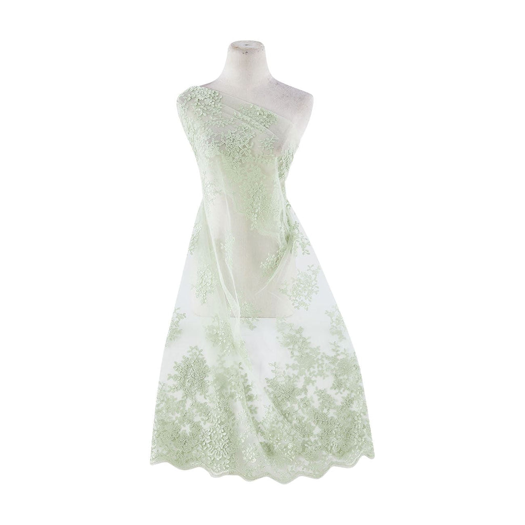 CORD EMB DOUBLE BORDER ON TULLE SCALLOP CUT  | 21006 LIME - Zelouf Fabrics